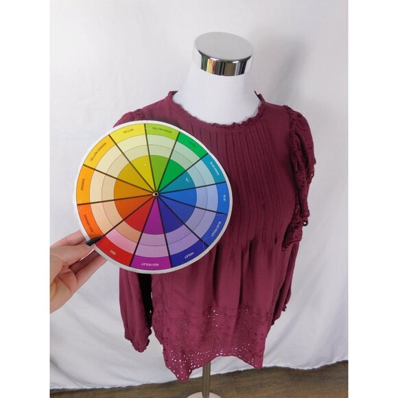 Knox Rose Boho Eyelet Blouse M Burgundy Ruffle Witchcore Top - Picture 9 of 12